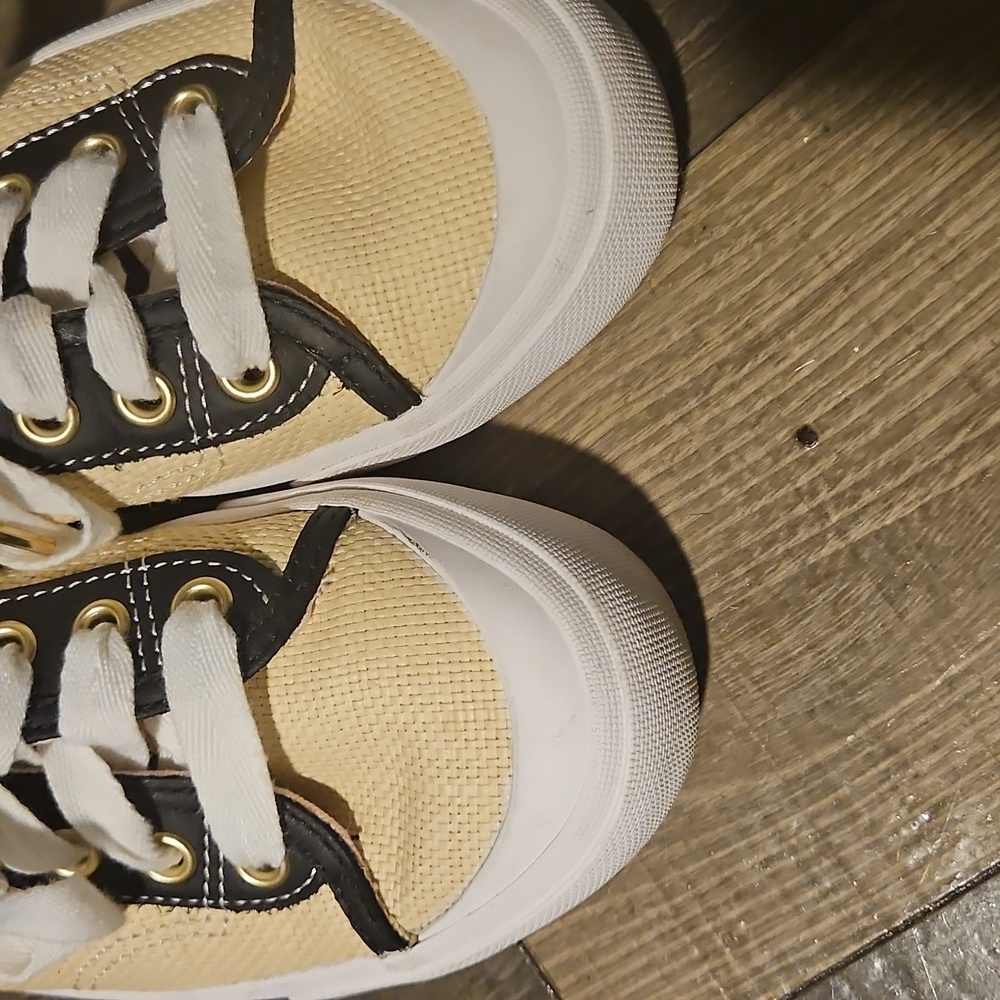 kate spade Cream Canvas Sneakers with Leopard Trim and Black Accents - Picture 8 of 10